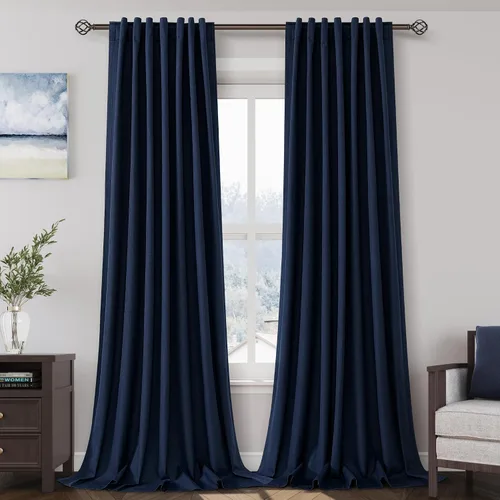 Miniatura 12 de Cortinas de lino 100% opacas para dormitorio, 102 pulgadas de largo, con pestaña trasera, bolsillo para barra, paneles acústicos con aislamiento