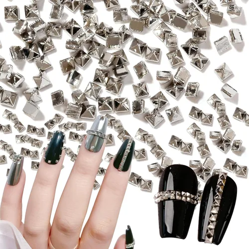 Miniatura 8 de WOKOTO 600 dijes de uñas de pirámide punk dorados, remaches de pirámide de oro 3D para uñas, tachuelas de metal punk, dijes de uñas góticas