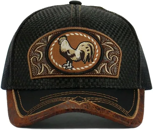 Miniatura 2 de Gorra de béisbol curvada de malla de camionero bordada estilo occidental de México con diseño de gallo