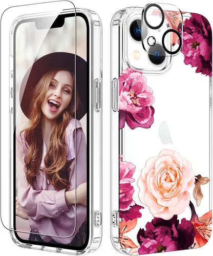 Miniatura 8 de ZQWY Funda compatible con iPhone 14/iPhone 13, estética transparente con diseño con protector de pantalla, protector de lente de cámara, a prueba