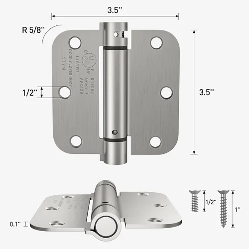 Miniatura 2 de HOSOM Bisagra de puerta de cierre automático de 3.5 pulgadas, bisagra de resorte, tensión ajustable para puerta interior, certificación UL