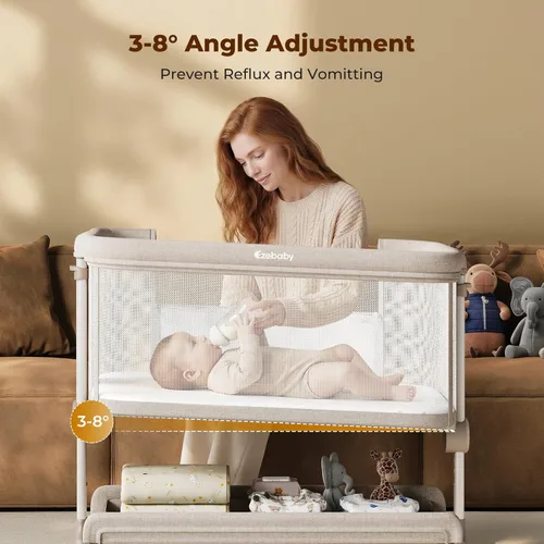 Miniatura 4 de Ezebaby Moisés de noche, moisés portátil para bebés recién nacidos con 7 alturas ajustables y todos los lados de malla, cuna para recién nacidos