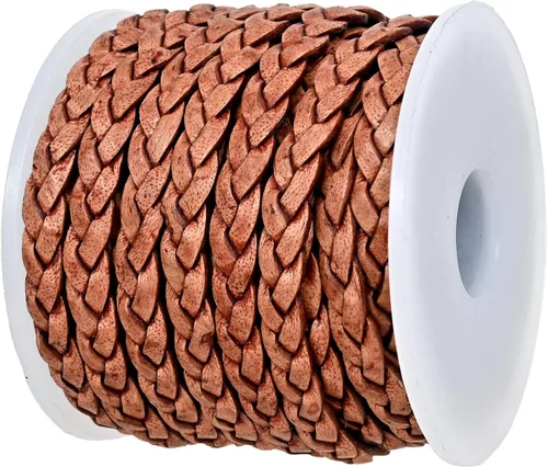 Miniatura 13 de GENIQUE Cordón de cuero trenzado plano de 0.197 in, cuerda de cuero para fabricación de joyas, tiras de cuero, ribete de cuero (16.4 ft)