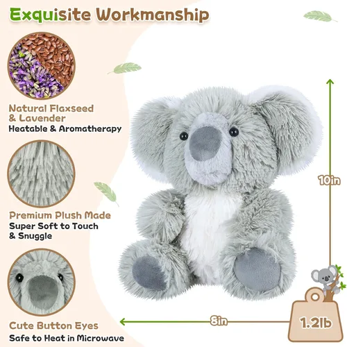 Miniatura 3 de SuzziPals Animales de peluche de koala calentables y refrigerables, bonitos peluches de almohadilla térmica para microondas para calmar y relajarse