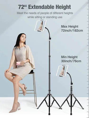 Miniatura 4 de elitehood Soporte de trípode de metal para iPad y soporte ajustable de 72 pulgadas con cuello de cisne para tableta, soporte de piso de aluminio