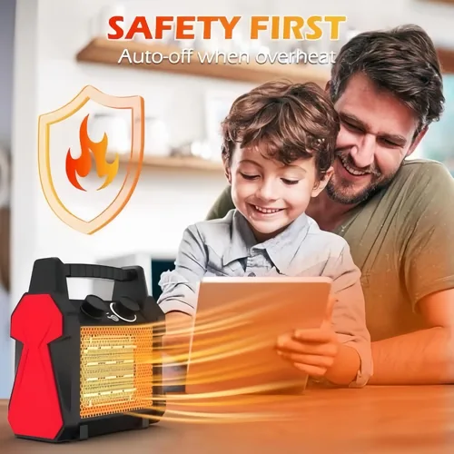Miniatura 2 de Calentadores para exteriores para patio, calentador de garaje de 1500 W con protección contra sobrecalentamiento, calentador eléctrico portátil