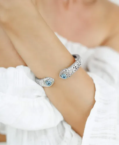 Miniatura 4 de DEVATA Pulsera de plata de ley 925 y oro de 18 quilates con piedras preciosas de filigrana Bali