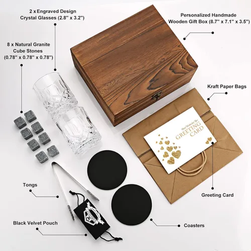 Miniatura 2 de Regalos de Whisky para Hombres - Juego de Regalo de Piedras de Whisky y Vasos - Piedras de Granito Enfriadoras Rocas de Whisky - Caja de Regalo