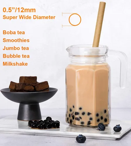 Miniatura 3 de Pajitas de papel desechables biodegradables extra anchas de 0.5 pulgadas 1/2 0.472 in para batidos Boba, perlas de té de burbujas, batidos gigantes