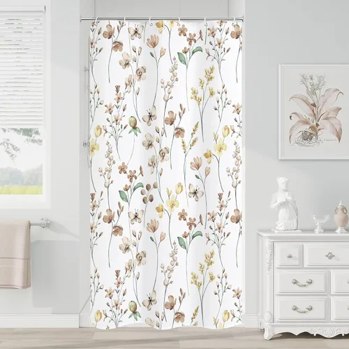 Miniatura 36 de Litabel Cortina de ducha con diseño floral de acuarela, cortina de ducha de flores de mariposa azul para baño, juego de cortina de ducha moderna