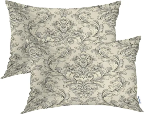 Miniatura 9 de Batmerry Juego de 2 fundas de almohada decorativas con estampado floral gris y blanco de 18 x 18 pulgadas, estilo victoriano con patrón de flores