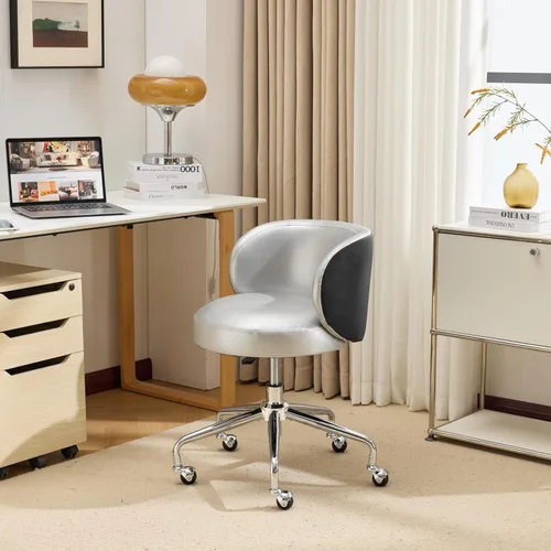 Miniatura 8 de VINGLI Bonita silla de escritorio giratoria pequeña, cómoda con ruedas, soporte lumbar ergonómico con respaldo bajo para tocador y técnico de uñas