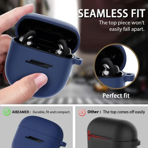 Miniatura 5 de Funda de silicona para auriculares Bose QuietComfort II (2022) y QuietComfort Ultra (2023), funda protectora a prueba de golpes con llavero para Azul