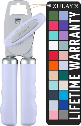 Zulay Kitchen Abrelatas manual de acero inoxidable resistente con abridor de botellas, abrelatas manual a prueba de óxido con perilla giratoria y