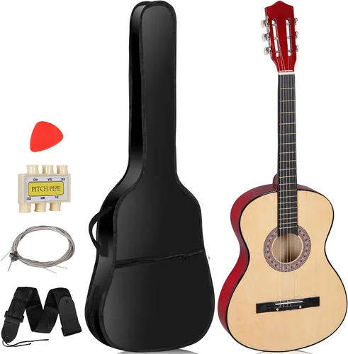 Miniatura 7 de Guitarra acústica de 6 cuerdas de 38 pulgadas con correa para la bolsa de transporte, juego de cuerdas extra para principiantes, niños, niñas, Azul