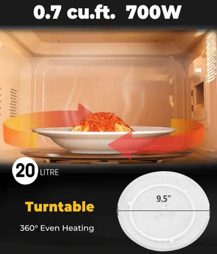 Miniatura 8 de Horno microondas retro para encimera, SIMOE 0.7 pies cúbicos, microondas pequeño con descongelación, 5 niveles de potencia, 8 configuraciones