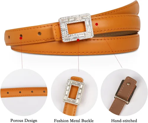 Miniatura 380 de Cinturón de cuero clásico con hebilla de metal para mujer con vestido de jeans