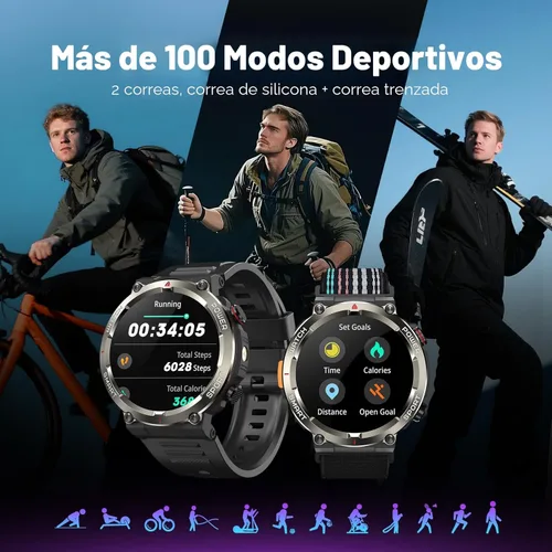 Miniatura 6 de Military Smart Watch for Men(Answer/Make Calls),Outdoor Smartwatch with 100 Days Battery/Flashlight/Compass/Heart Rate/SpO2/Sleep Monitor/2 Straps
