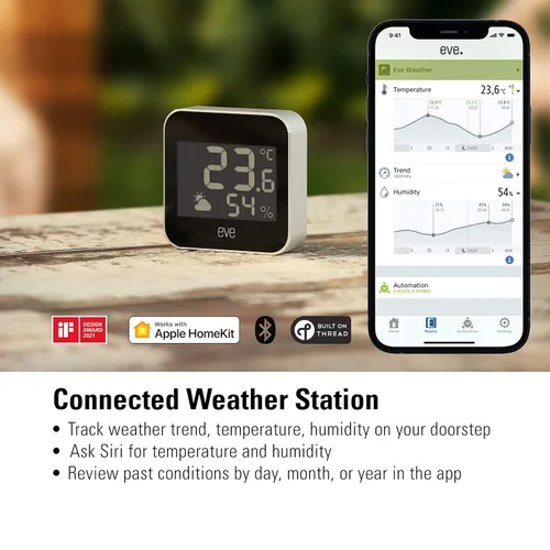 Miniatura 2 de Eve Weather - Apple HomeKit Hogar Inteligente, Estación Meteorológica Conectada para Exteriores para Seguimiento de Temperatura, Humedad y Presión