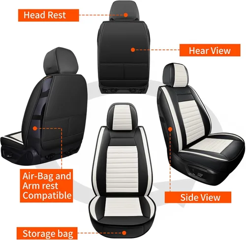 Miniatura 5 de HChengkikz Fundas de Asiento de Automóvil Par Delantero, Fundas de Asiento de Cuero Nappa Transpirable para Automóviles, Cojines Universales
