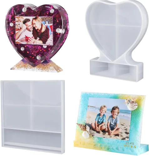 LET'S RESIN Moldes de resina para marco de fotos, moldes de silicona grandes y únicos para marco de fotos, moldes epoxi en forma de rectángulo y