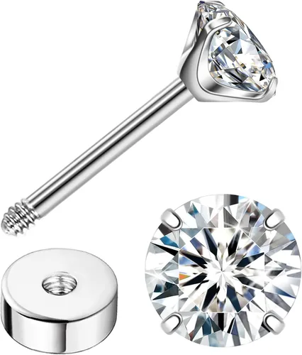 Miniatura 17 de Enticera G23 Aretes de Titanio 5A+Circonita Cúbica Aretes de Botón con Parte Trasera Plana Aretes Hipoalergénicos de Oro 14K Aretes 2-5MM