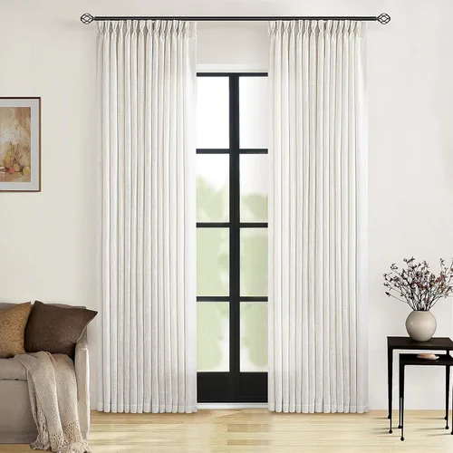 Miniatura 196 de Cortinas de lino natural con pliegues fruncidos de 120 pulgadas de largo para sala de estar, cortinas plisadas con ganchos y lengüeta trasera