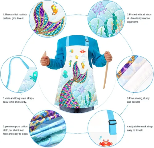Miniatura 4 de Delantal de Dinosaurio para Niños Varones con Bolsillo, Delantales de Unicornio para Niñas para Cocinar, Pintar, Delantal de Cocina para Niños de 3