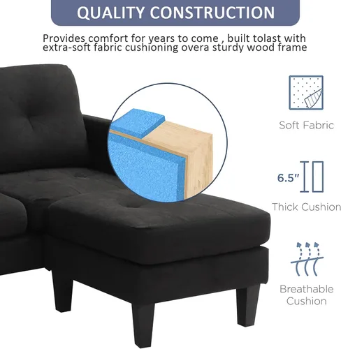 Miniatura 5 de Sofá modular convertible, sofá en forma de L, moderno juego de sofá de 3 asientos con diván reversible para sala de estar pequeña, apartamento