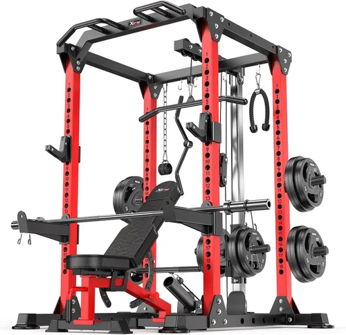 Miniatura 10 de Power Cage - Rack de Potencia Multifunción con Sistema de Cruce de Cables, Rack para Sentadillas de Capacidad de 1800 LBS con Banco de Pesas
