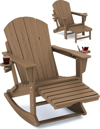 Miniatura 31 de Mecedora Adirondack de KINGYES con Otomana Retráctil y Portavasos, Silla Reclinable de Patio de HDPE Adirondack para Porche, Patio, Balcón, Azul Aqua