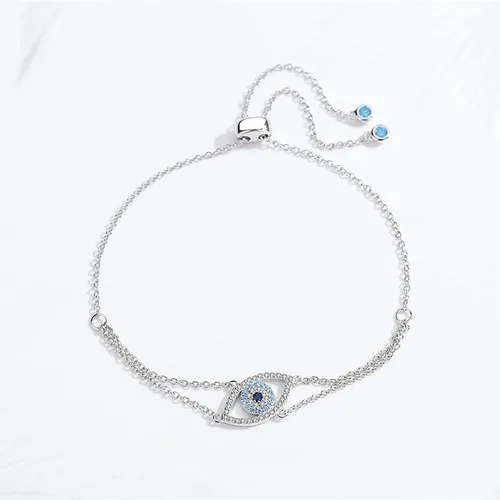 Miniatura 4 de Pulsera de oro de 14 quilates de moissanita contra el mal de ojo para mujer, delicada pulsera de cadena ajustable Hamsa hueca, pulsera de la suerte