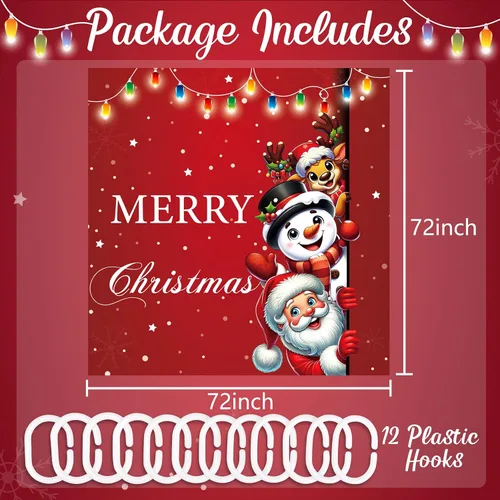 Miniatura 3 de Tieshankao Cortina de ducha de Navidad, Papá Noel, muñeco de nieve, reno, decoración de baño con 12 ganchos, 72 x 72 pulgadas, decoraciones navideñas