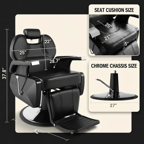 Miniatura 3 de Artist hand Silla de peluquería hidráulica, sillas de estilo de 21 pulgadas de ancho para salón con capacidad de 450 libras, silla reclinada de Negro