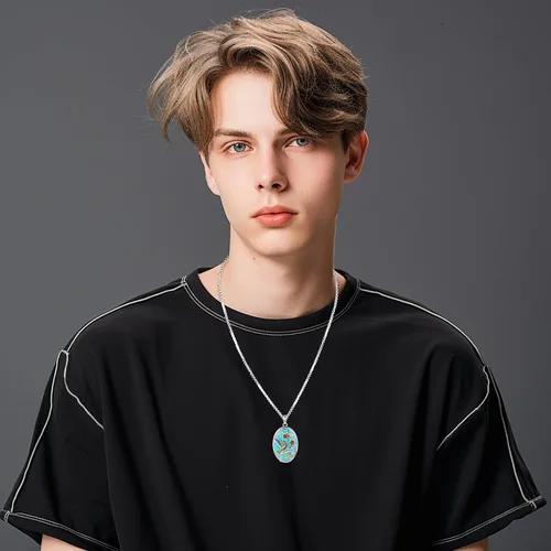 Miniatura 76 de Joyas de turquesa para mujeres y hombres de plata de ley 925 con colgante de urna para cenizas, collar con medallón de imagen, martillo de Thor