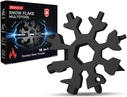 ZONICE Multiherramienta de copo de nieve 18 en 1 – Acero inoxidable con abridor de botellas y llave inglesa, herramienta compacta EDC para acampar,