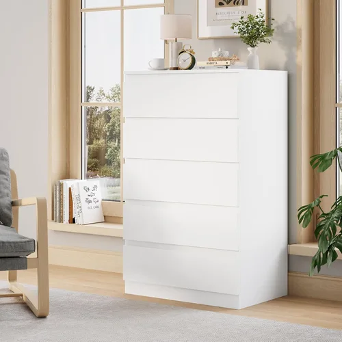 Miniatura 29 de OtterOasis Cómoda de madera negra para dormitorio, 5 cajones para almacenamiento de ropa, cómoda moderna con cajones anchos, cajones anchos