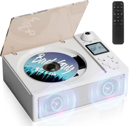 Reproductor de CD portátil Bluetooth con altavoces estéreo duales, Boombox recargable de 4000 mAh con cubierta antipolvo, radio FM, USB/AUX/TF,