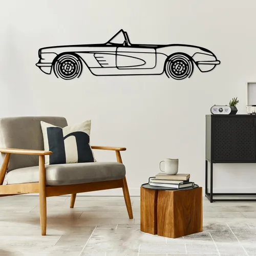 Miniatura 7 de DecoSoul Corvette C1 1960 - Arte de pared de metal para automóvil, automóvil deportivo, decoración de línea de silueta automotriz, escultura
