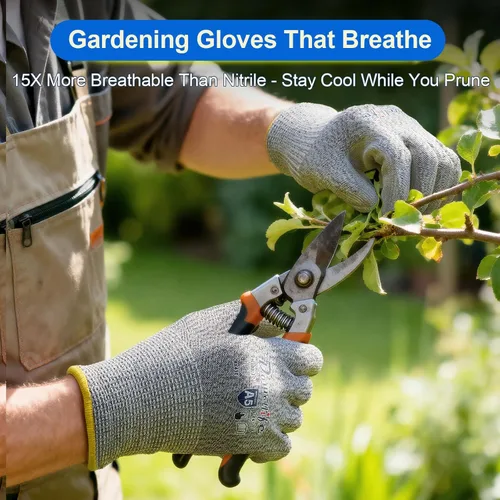 Miniatura 3 de Dowellife Guantes de trabajo resistentes a los cortes de nivel 5 para hombres y mujeres, guantes de jardinería transpirables recubiertos de PU