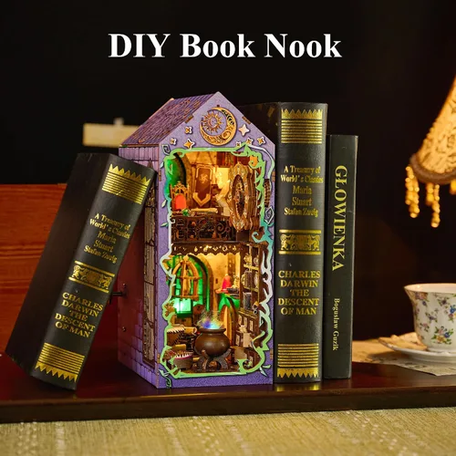 Miniatura 6 de BenBen - Kit de rincón de libros - Kit de casa en miniatura DIY para adultos, adolescentes, casita de libros en miniatura, decoración de estantería
