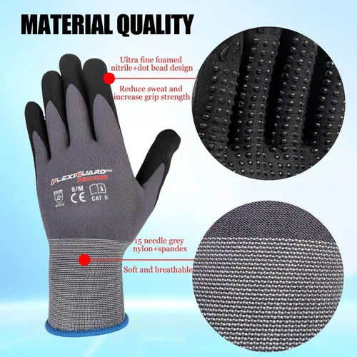 Miniatura 7 de Guantes de trabajo de seguridad Gasoline con revestimiento de nitrilo de microespuma extra, 12 pares, guantes de nailon y spandex sin costuras