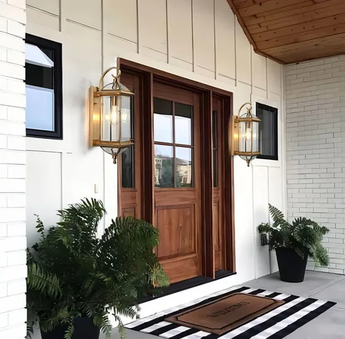 Miniatura 2 de Milaii Lámpara de pared para exteriores con vidrio transparente, impermeable, latón aceitado de 18.5 pulgadas, luces de montaje en pared de cobre