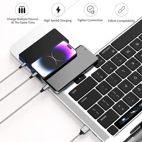Miniatura 8 de Cable de carga múltiple (paquete de 2 de 4 pies), cable de carga múltiple de nailon trenzado para múltiples dispositivos, cable de carga 3 en 1