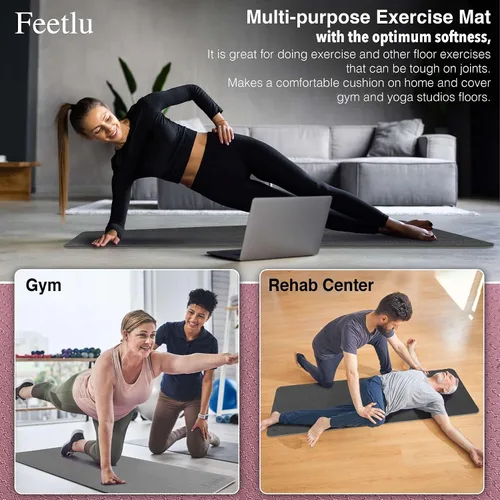 Miniatura 6 de Tapete de yoga para ejercicios extra grueso con correa - 2/5 pulgadas (10 mm), tapete antideslizante para entrenamiento de yoga, pilates y Negro