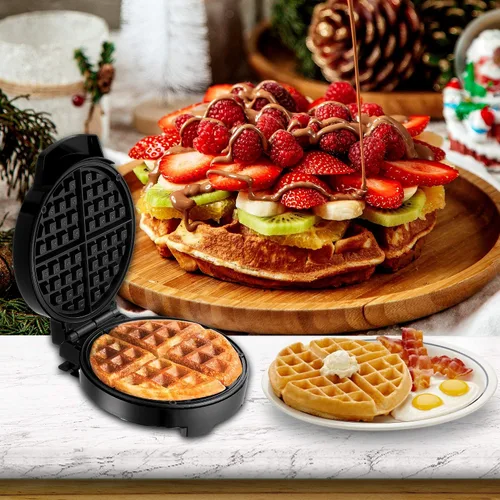 Miniatura 2 de Lumme Máquina eléctrica para hacer gofres para gofres individuales, paninis, papas marrones, otros para llevar desayuno, almuerzo o merienda (negro)