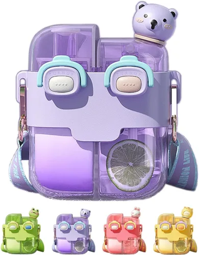 Miniatura 11 de Two Drink - Botella de agua para niños con pajilla, bonita estética, de gran capacidad, taza de dos capas para niñas, estudiantes, niños, escuela
