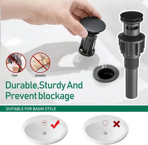 Miniatura 4 de VOTON - Grifo de baño negro con una sola manija para lavabo de baño, 1 agujero, grifo de lavabo para RV, grifo de cambiador con desagüe desplegable