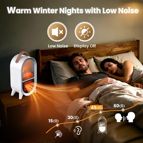 Miniatura 4 de Riseon - Calentador de chimenea eléctrico portátil, 1500W/750W, mini calentador de espacio para uso en interiores con llama 3D, termostato, asa