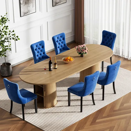 Miniatura 38 de Mesa de comedor redonda extensible con base de almacenamiento, mesa de comedor expandible natural de 63 a 94 pulgadas para 10 personas, mesa